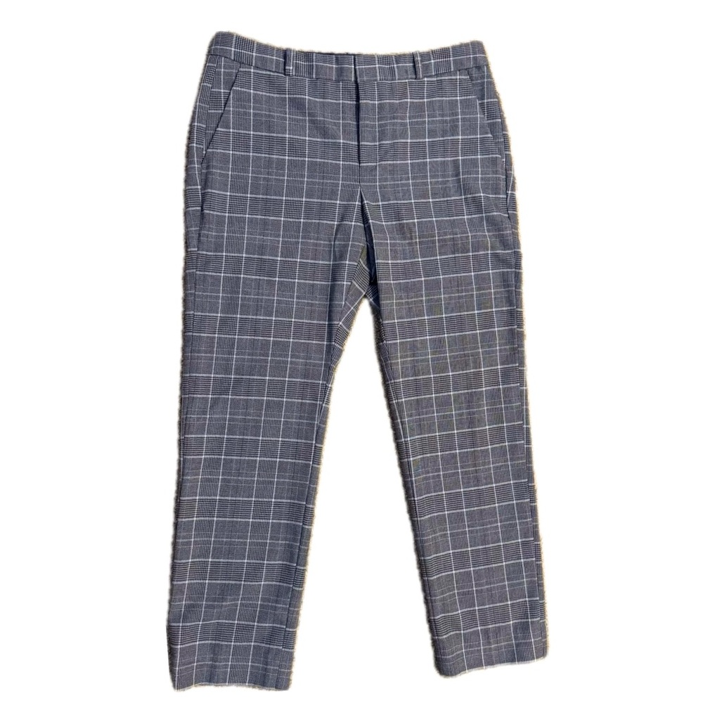 Banana Republic Ryan Slim Straight Plaid Pants Grey/Black Glencheck 8 Petite